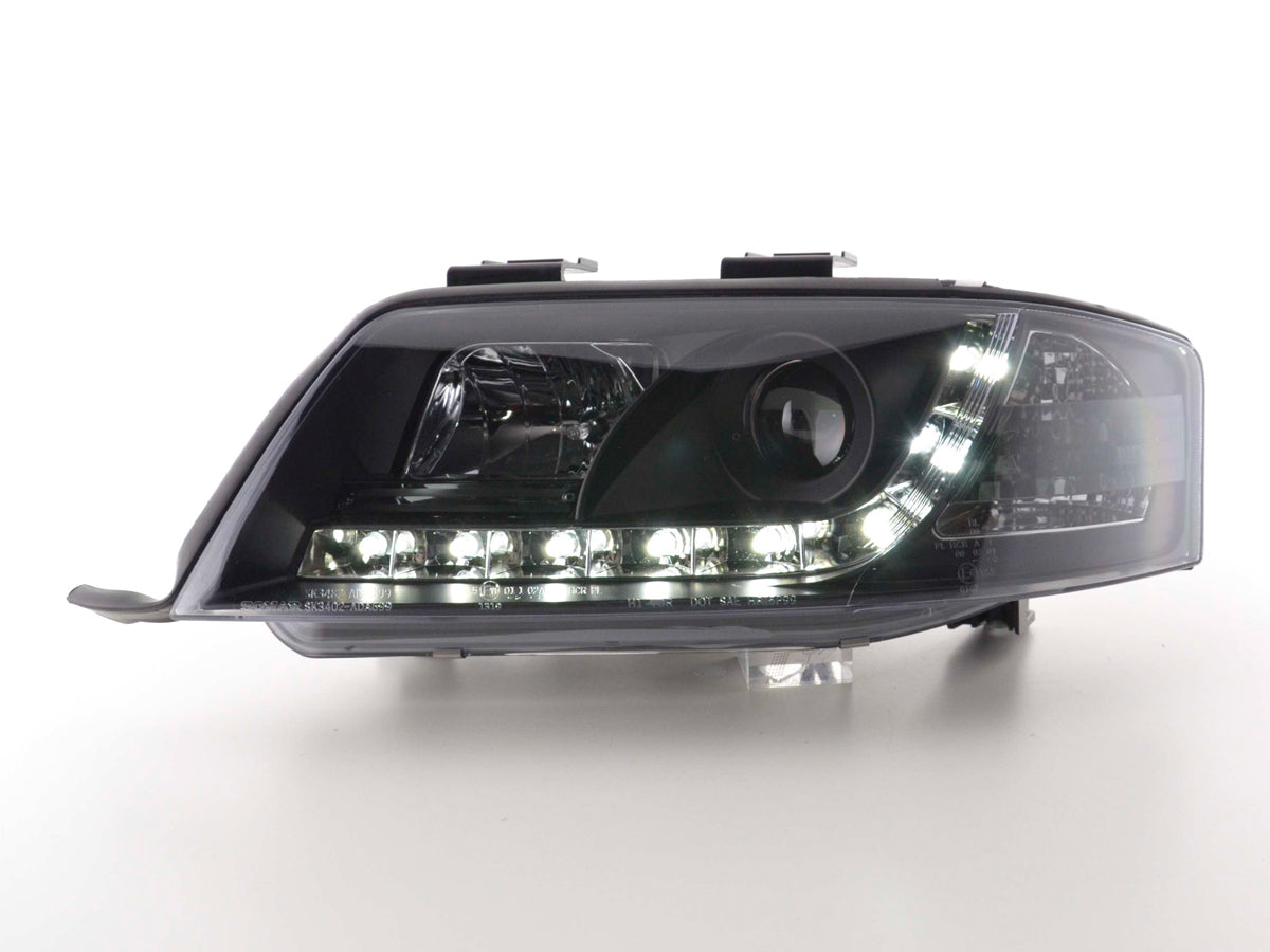 Scheinwerfer Set Daylight LED Tagfahrlicht Audi A6 4B 97-00 schwarz Scheinwerfer Set Daylight LED Tagfahrlicht Audi A6 4B 97-00 schwarz